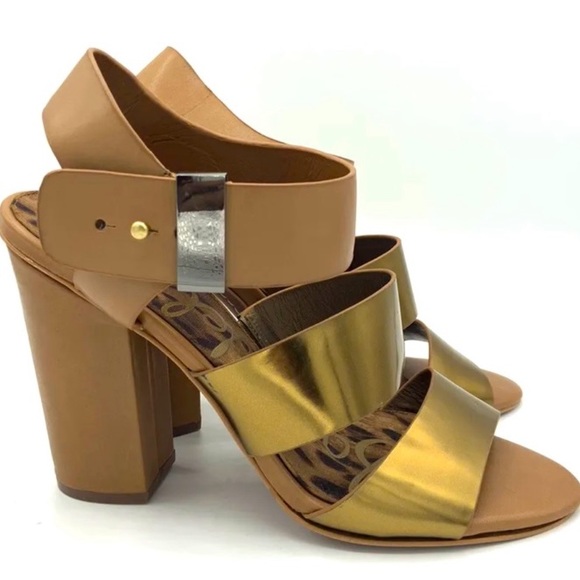 Sam Edelman Yelena chunk heel metallic detail sandals size 9.5 - Picture 1 of 16